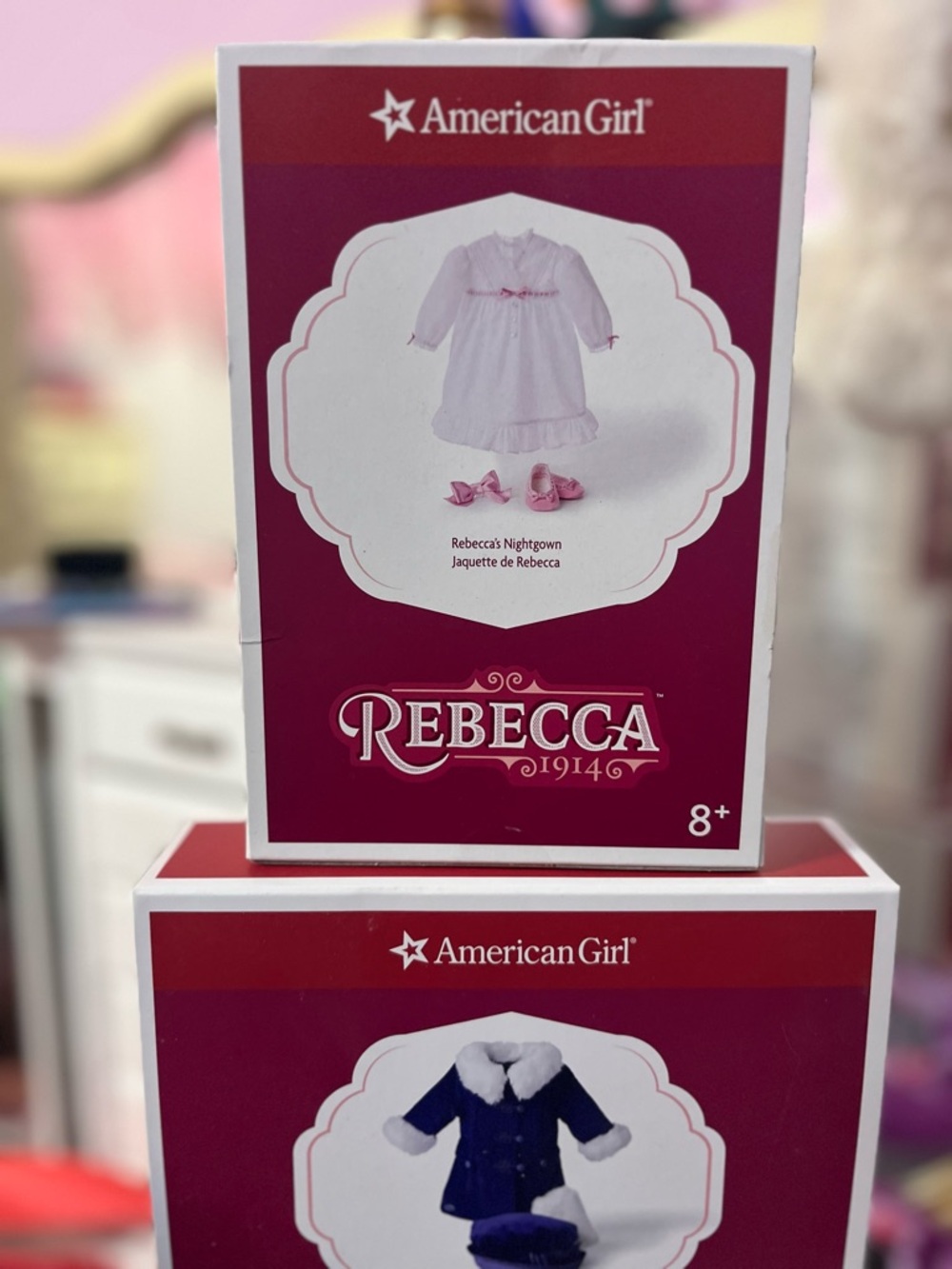 American Girl Rebecca Outfit Boxes - Pink & Burgundy Packaging - Picture 2 of 4